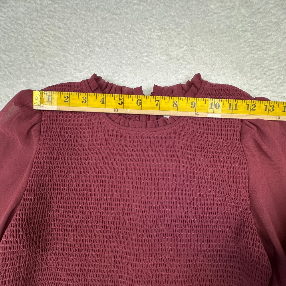 Wilfred Smocked Blouse Burgundy Long‎ Sleeve Sheer Puff Sleeve Women's S - Picture 3 of 13